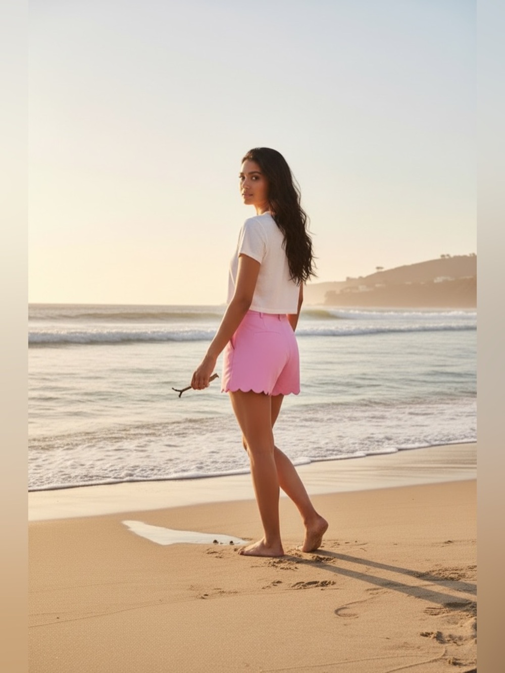 J. Crew Light Pink Scalloped Hem High-Waist Shorts - Picture 7 of 8